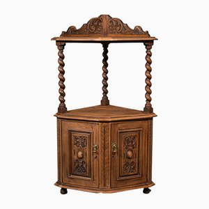 Antique English Light Oak Corner Display Cabinet, 1880