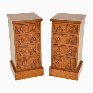 Victorian Style Burr Walnut Bedside Chests, 1950s, Set of 2