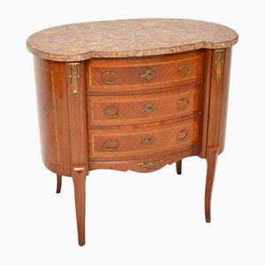 Antique French Inlaid King Wood Marble Top Commode
