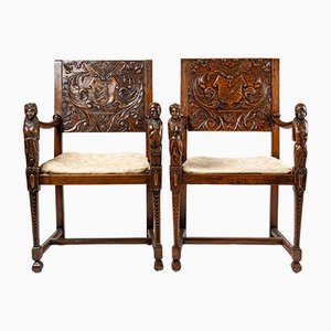 19th Century Neo-Gothic Solid Walnut Chairs, Set of 2