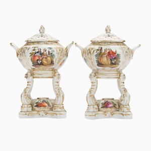 Antique German Porcelain Perfume Burners, 1800s, Set of 2