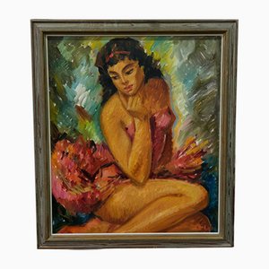 Bent Lauridsen, Nude, Danish Modern Painting, 1960s, Oil on Canvas, Framed