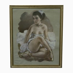 Knud Hougart, Ballerina, Denmark & United States, 1930s, Watercolor & Pastel on Paper, Framed