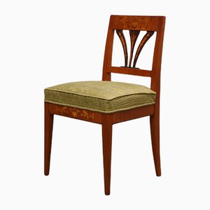 Austrian Biedermeier Walnut & Green Velvet Chairs, 1850, Set of 4