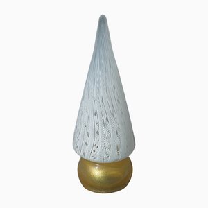 White and Gold Murano Art Glass Tree Sculpture, 1980