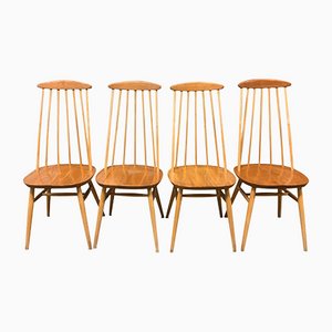 Mid-Century Danish Blonde Wood Spindle Back Chairs, 1960s, Set of 4