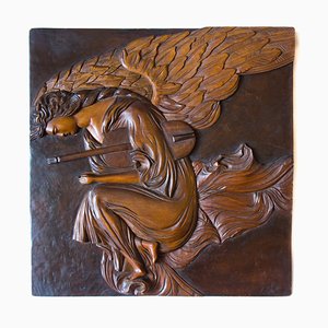 Angel of Play Bas-Relief aus Holz von Oświęcim, Dunikowskis Studio