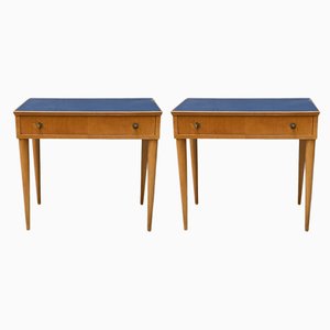 Tables de Chevet avec Plateau en Verre Bleu, Set de 2