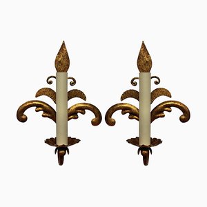 French Gilt Metal Sconces, 1960s, Set of 2
