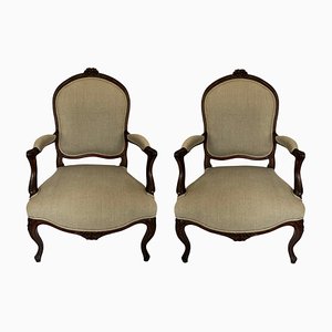 Linen Armchair in the Style of Louis XV, Set of 2