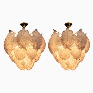 Murano Glass Lamp with Leaves, Set of 2