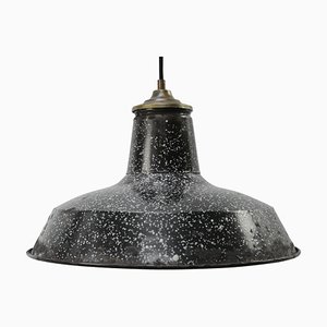 Vintage Belgian Industrial Black Speckled Enamel Pendant Light