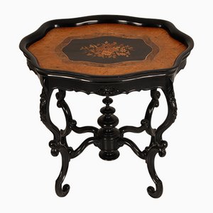 19th Century Dutch Baroque Marquetry Carved Belle Epoque Ebonized Wood Side Center Table