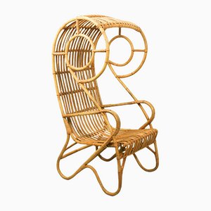 Vintage Mid-Century Rattan Hooded Beach Chair, 1960s
