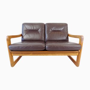 Teak & Leather 2-Seat Couch from Möbelfabrik Holstebro
