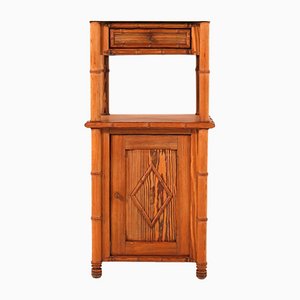 French Art Nouveau Pine & Faux Bamboo Nightstand or Bedside Table, 1900s
