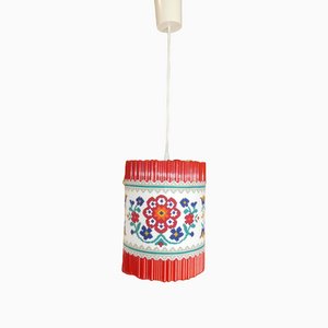 Plastic Hanging Ceiling Lamp with Red Flowers, 1970s