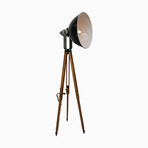 Vintage Industrial Black Enamel Wooden Spot Light Floor Lamp