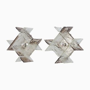 Apliques de pared de cristal de Murano grueso de Carlo Nason para Mazzega. Juego de 2