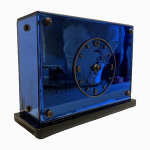 Reloj de espejo de cristal azul estilo Art Decò