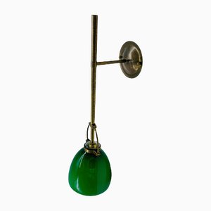 Green Glass & Brass Sconce, Italy, 1950