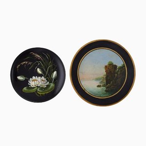 19th Century Hand-Painted Teracotta Decorative Plates by Hjorth, Set of 2