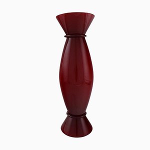 Large Burgundy Red Mouth Blown Murano Art Glass Vase