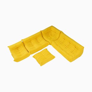 Modular Togo Sofa with Footstool in Yellow by Michel Ducaroy for Ligne Roset, Set of 5