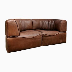 Mid-Century Leather DS15 Modular Sofa Bank from de Sede, Set of 2