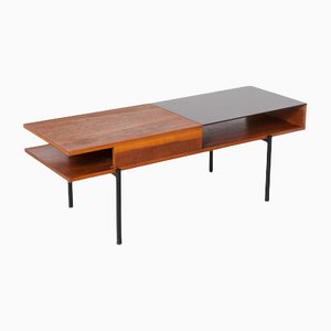 Teak Veneer Salon Table with Glass Shelf