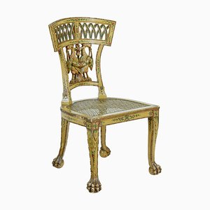 19th Century Biedermeier Carved and Painted Cane Chair