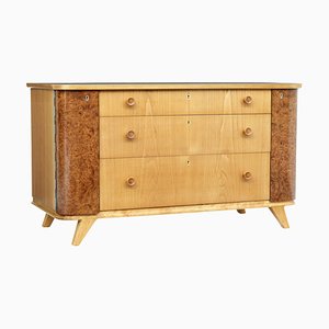 Mid 20th Century Swedish Elm and Burr Fitted Chest of Drawers