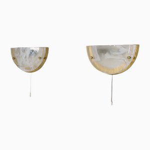 Brass and Glass Demi-Lune Sconces, Set of 2