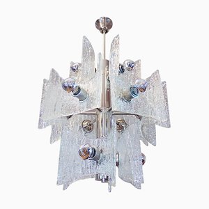 Frosted Murano Glass and Chrome Chandelier from Kaiser Leuchten, Germany, 1960