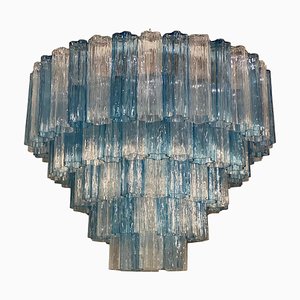 Large Italian Blue and Ice Murano Glass Tronchi Chandelier