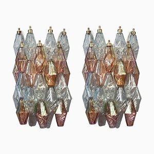 Pink and Light Blue Poliedri Sconces by Carlo Scarpa for Venini, 1980, Set of 2