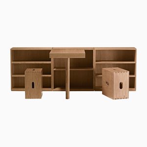 LC16 Shelf Desk with Maison du Brésil and Cabanon Stools by Le Corbusier, Set of 3