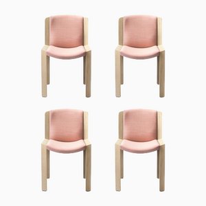 300 Chairs in Wood and Kvadrat Fabric by Joe Colombo for Karakter, Set of 4