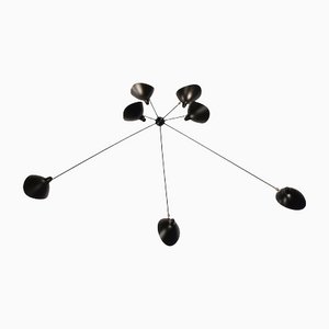 Mid-Century Modern Black Spider Wall or Ceiling Lamp with 7 Fixed Arms by Serge Mouille
