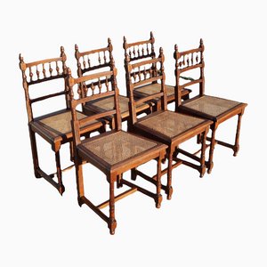 Vintage Cane and Wood Patiio Chairs, Set of 6