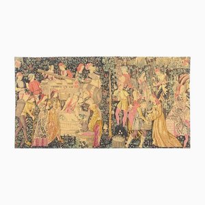 Vintage French Hand Printed Medieval Museum Design Tapestry