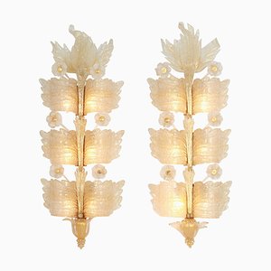 Extra Large Murano Glass Wall Sconces by Barovier & Toso, Italy, 1970s, Set of 2