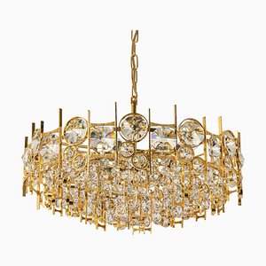Large Gilt Brass and Crystal Chandelier from Palwa, Germany, 1970s