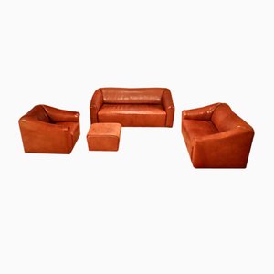 Cognacfarbenes DS47 Sofa Set aus Büffelleder von de Sede, 1970er, 4er Set