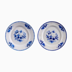 White Faïencerie Plates with Indigo Blue Decorations, Set of 2