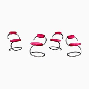 Cobra Pink Chairs by Giotto Stoppino, Set of 4