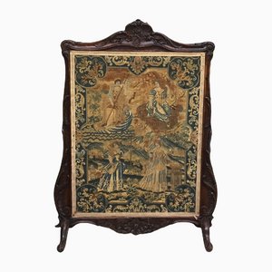 Early 18th Century English Embroidered Firescreen in Carved Wood Frame