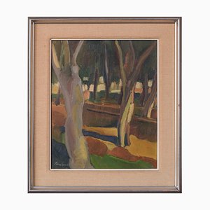 After Paul Gauguin, paesaggio forestale, fine XX secolo, olio su tela, con cornice