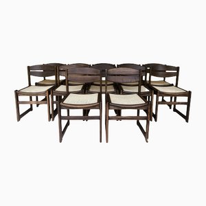 Walnut and Cane Sled Dining Chairs, Set of 12