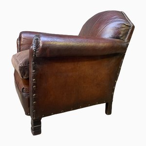 French Leather Nomandy Club Chair with Shell-Back, 1900s